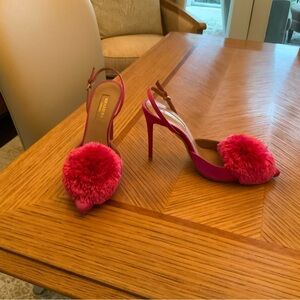 Aquazzura Fuchsia Pom-Pom Slingback Heels